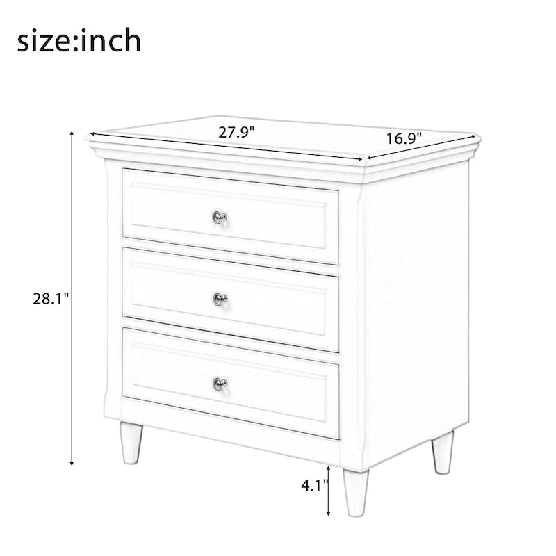 Modern Nightstand with 3 Drawers