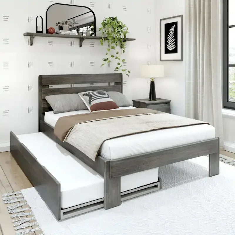 Plank and Beam Farmhouse Full Bed with Plank Headboard and Trundle