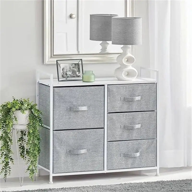 Wood Top Storage Dresser Furniture Unit with