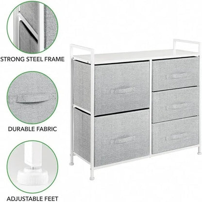 Wood Top Storage Dresser Furniture Unit with