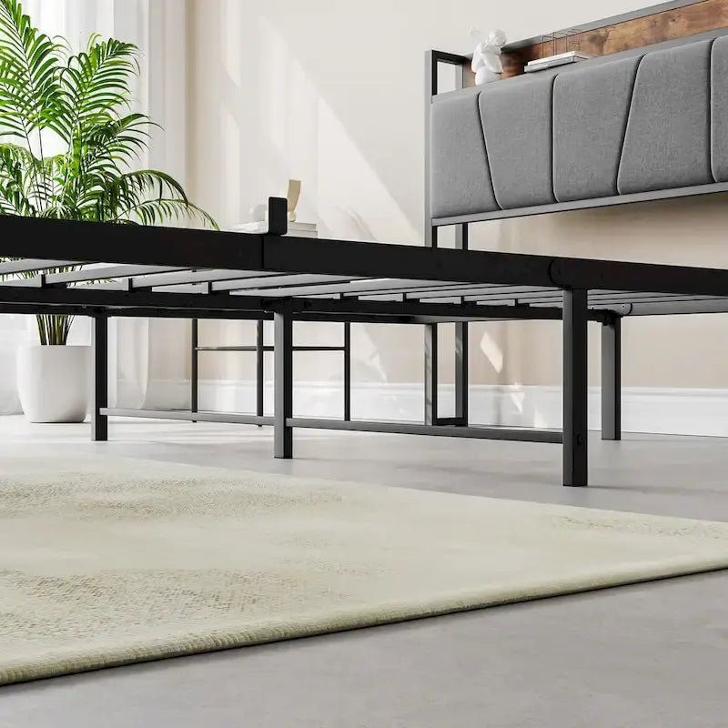 Queen/Full Size Bed Frame, Storage Headboard with Charging Station and 2 Drawers