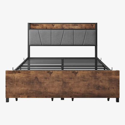Queen/Full Size Bed Frame, Storage Headboard with Charging Station and 2 Drawers
