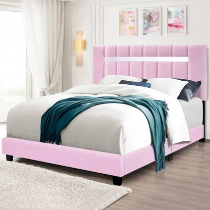 Pink Velvet Upholstered bed frame with adjustable Features,teenage girl's favoriate Pink collection