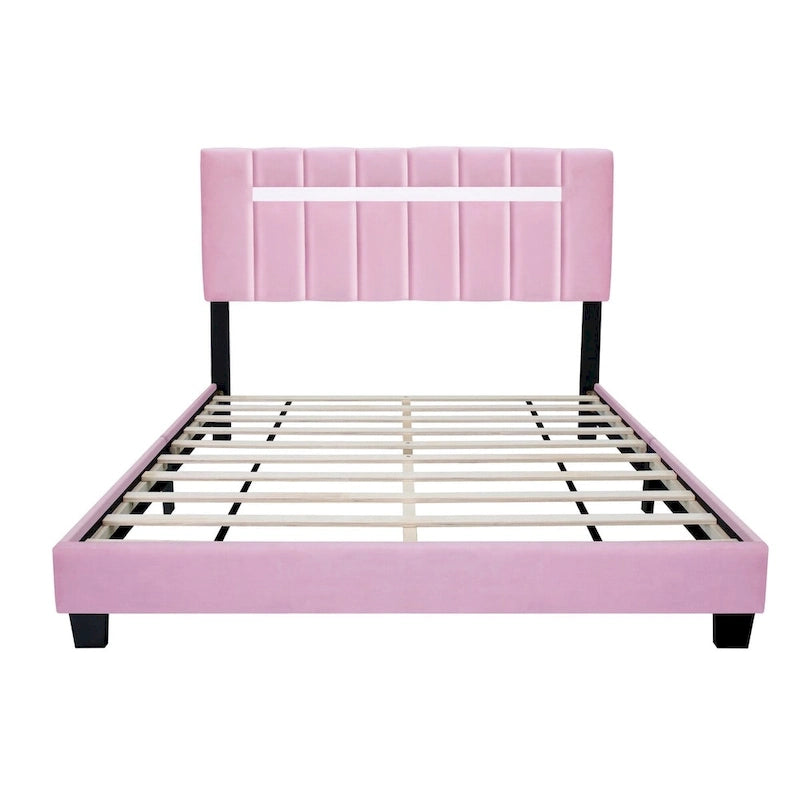 Pink Velvet Upholstered bed frame with adjustable Features,teenage girl's favoriate Pink collection