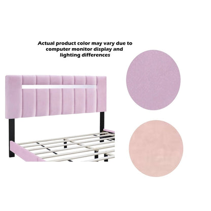 Pink Velvet Upholstered bed frame with adjustable Features,teenage girl's favoriate Pink collection