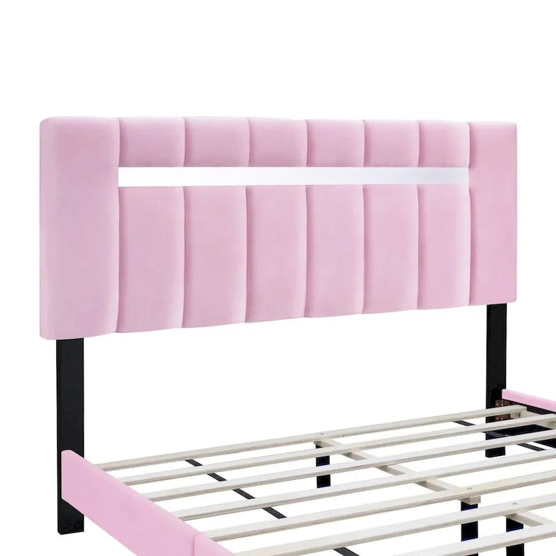 Pink Velvet Upholstered bed frame with adjustable Features,teenage girl's favoriate Pink collection