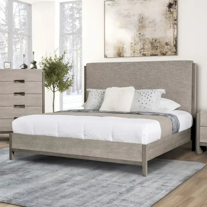 Furniture of America Cruz Contemporary Gray Solid Wood Panel 3-Piece Bed Frame and 2 Nightstand Bedroom Set