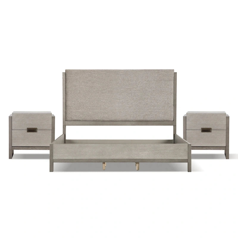 Furniture of America Cruz Contemporary Gray Solid Wood Panel 3-Piece Bed Frame and 2 Nightstand Bedroom Set