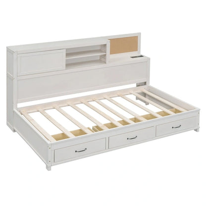 Twin Size Wooden Daybed with 3 Drawers and USB Ports