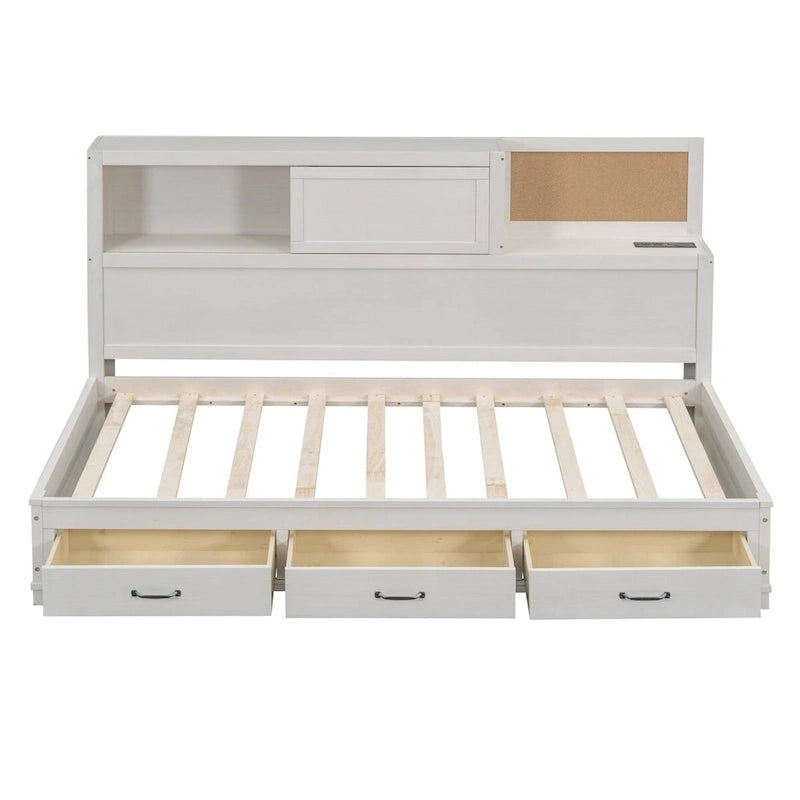 Twin Size Wooden Daybed with 3 Drawers and USB Ports
