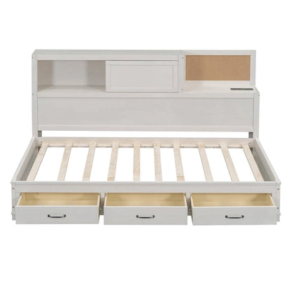 Twin Size Wooden Daybed with 3 Drawers and USB Ports