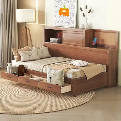 Twin Size Wooden Daybed with 3 Drawers and USB Ports