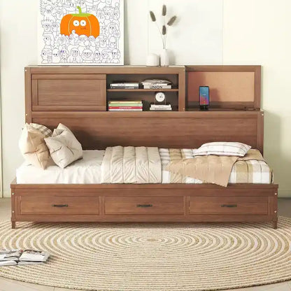 Twin Size Wooden Daybed with 3 Drawers and USB Ports
