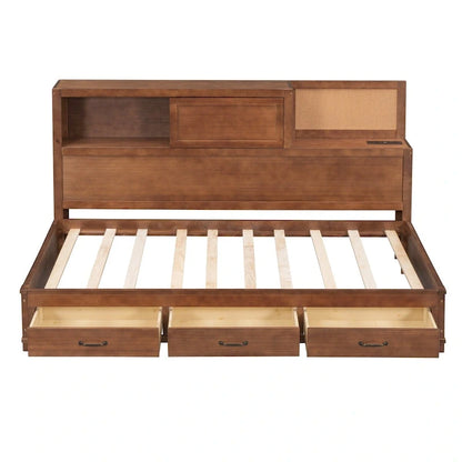 Twin Size Wooden Daybed with 3 Drawers and USB Ports