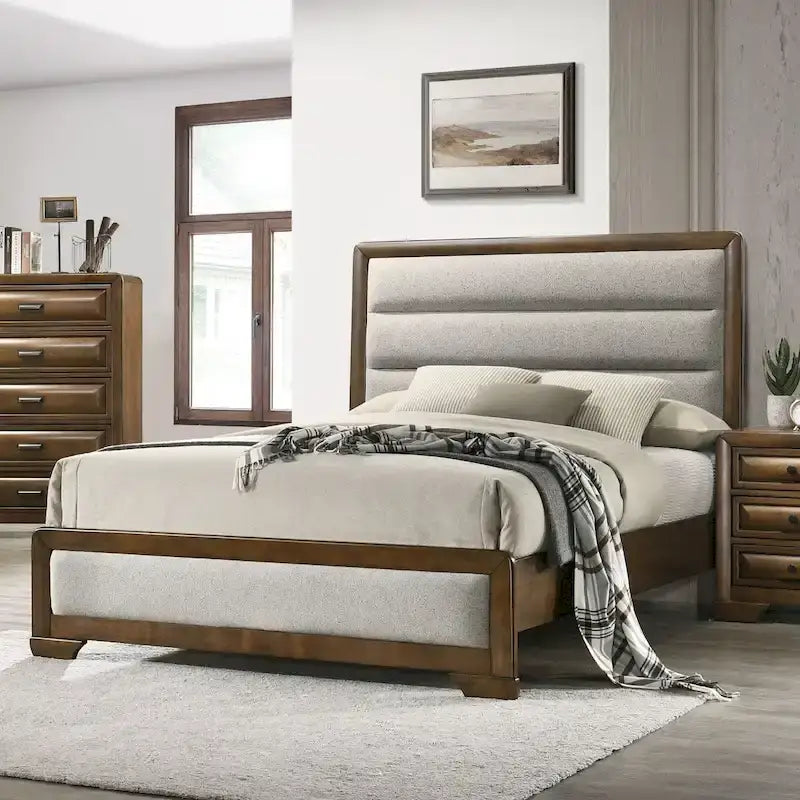 Furniture of America Collins Brown Solid Wood Channel Fabric Panel Bed