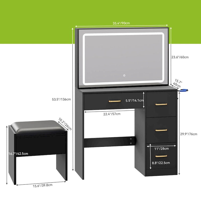 Moasis 35.4 Vanity Built-In Outlets with Lighted Mirror - 53.5 H X 35.4 W X 15.7 D
