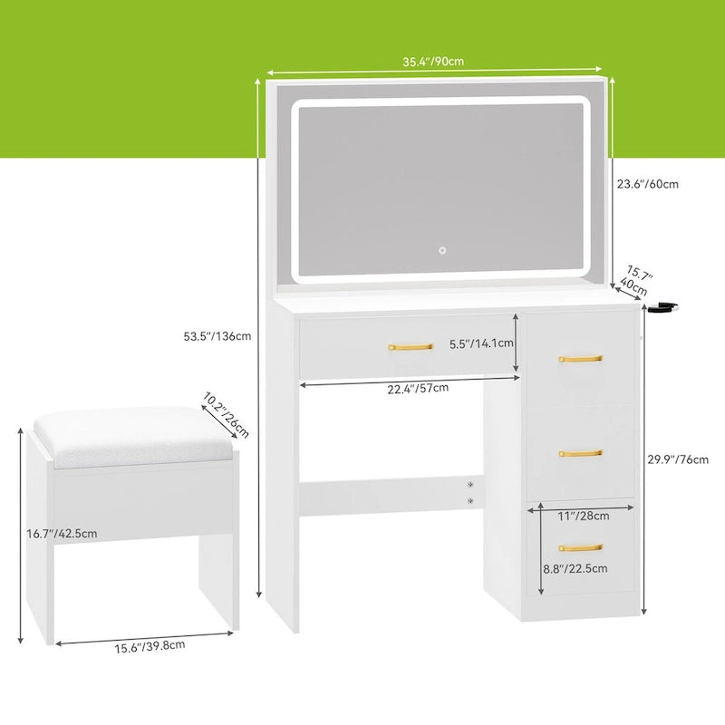 Moasis 35.4 Vanity Built-In Outlets with Lighted Mirror - 53.5 H X 35.4 W X 15.7 D