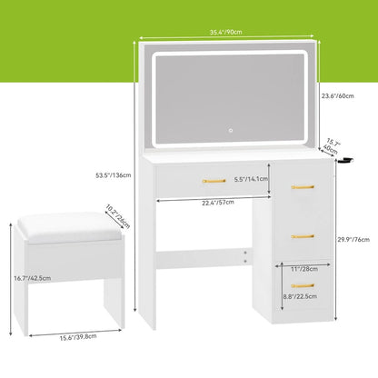Moasis 35.4 Vanity Built-In Outlets with Lighted Mirror - 53.5 H X 35.4 W X 15.7 D