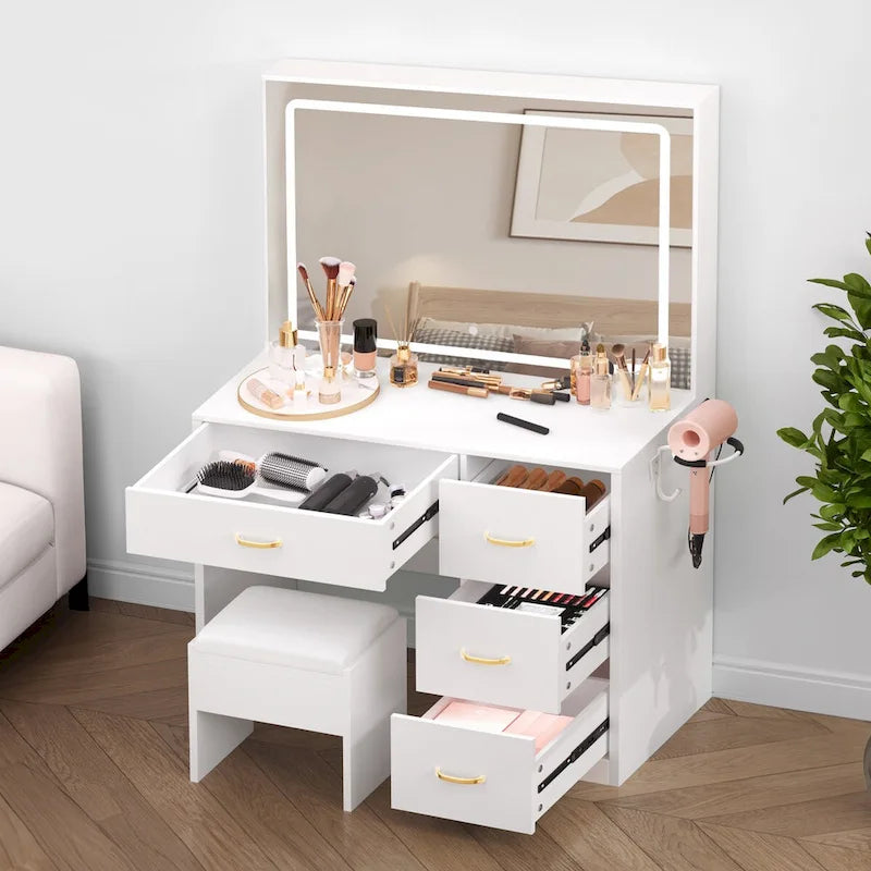 Moasis 35.4 Vanity Built-In Outlets with Lighted Mirror - 53.5 H X 35.4 W X 15.7 D