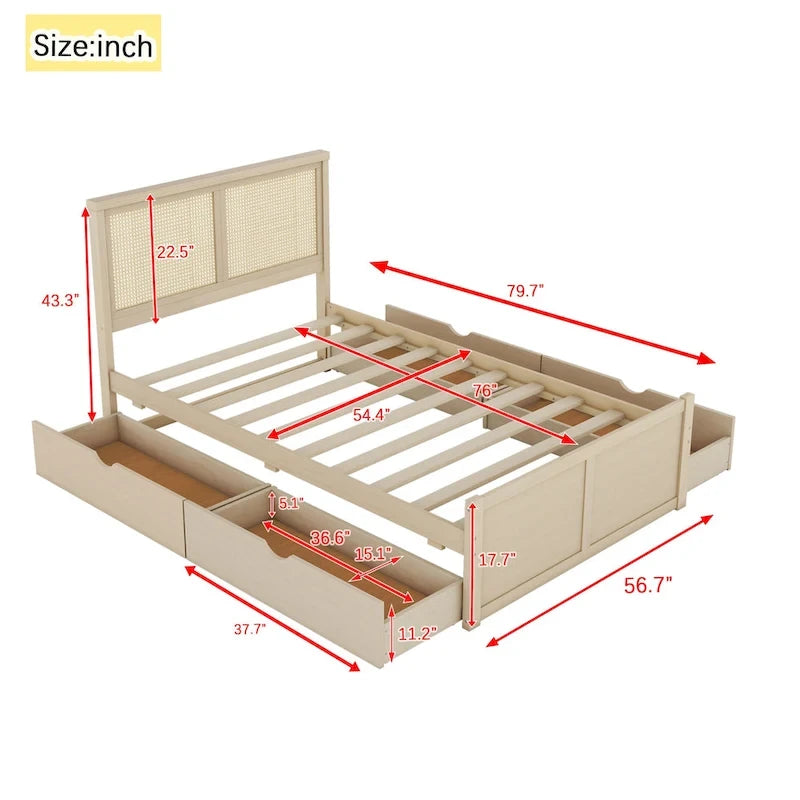 Full Size Wood Storage Platform Bed