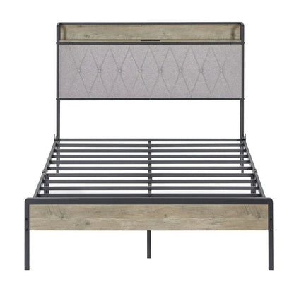 Mieres Full Size Bed Frame, Platform Bed with Storage Headboard and Charging Station, Non-Slip Without Noise