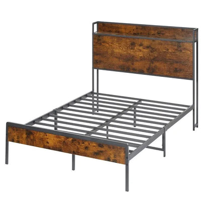 Mieres Full Size Bed Frame, Platform Bed with Storage Headboard and Charging Station, Non-Slip Without Noise