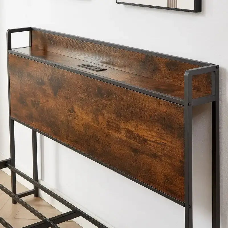 Mieres Full Size Bed Frame, Platform Bed with Storage Headboard and Charging Station, Non-Slip Without Noise