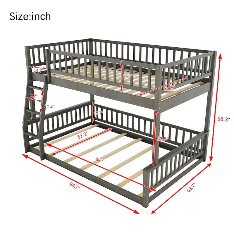 Full XL over Queen Bunk Bed with Ladder and Guardrails