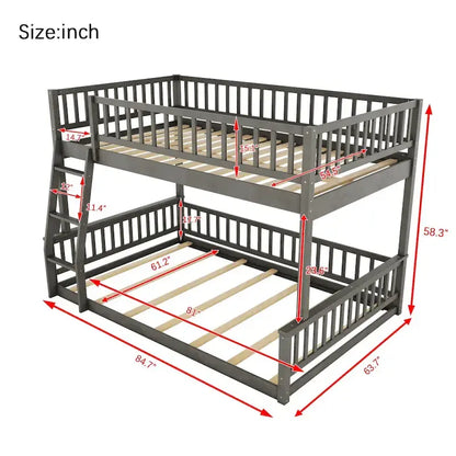 Full XL over Queen Bunk Bed with Ladder and Guardrails