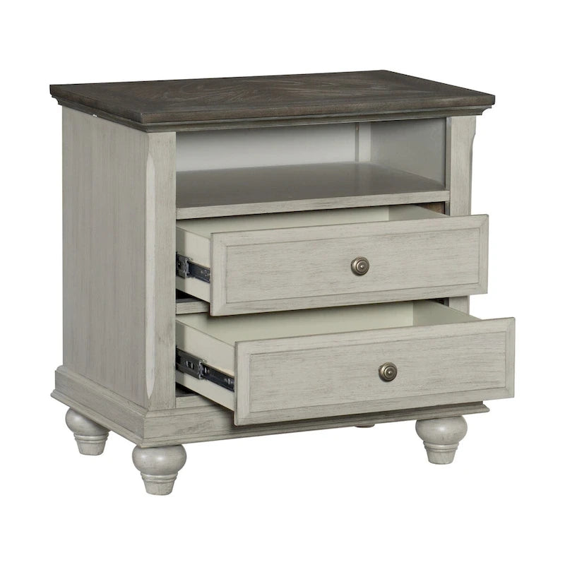 Light Gray Bedroom 6pc Set Bed Nightstands Dresser Mirror Chest