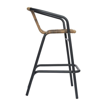 Commercial Indoor-Outdoor Rattan Restaurant Barstool with Aluminum Frame-Set of 4