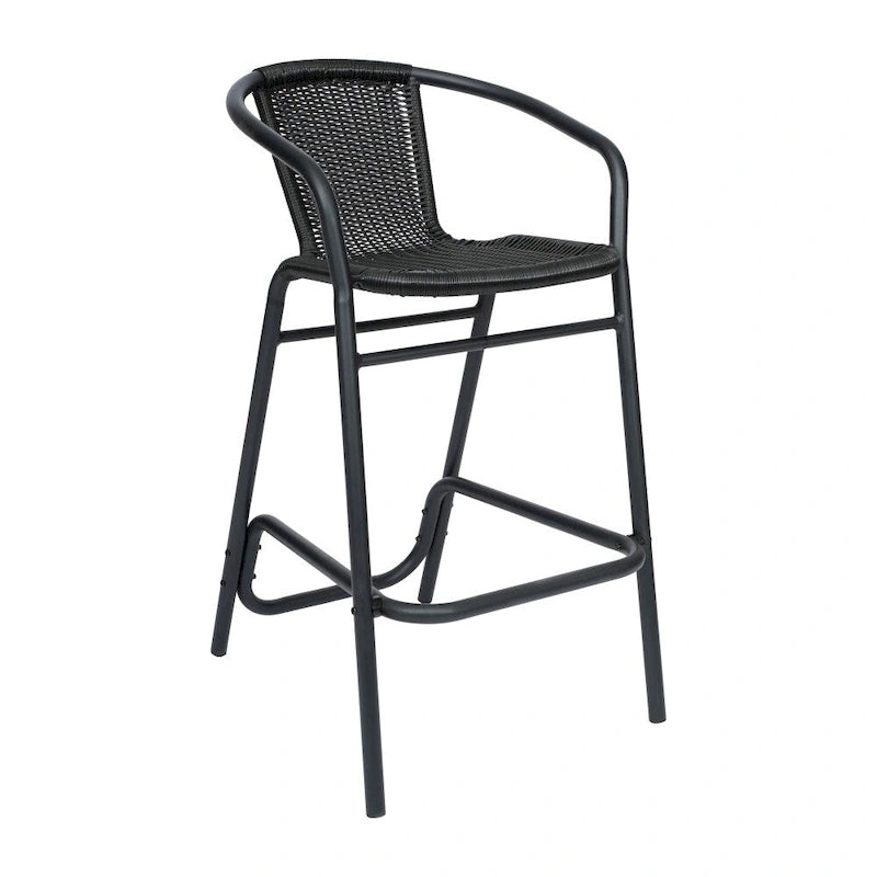 Commercial Indoor-Outdoor Rattan Restaurant Barstool with Aluminum Frame-Set of 4