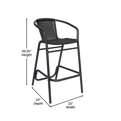 Commercial Indoor-Outdoor Rattan Restaurant Barstool with Aluminum Frame-Set of 4