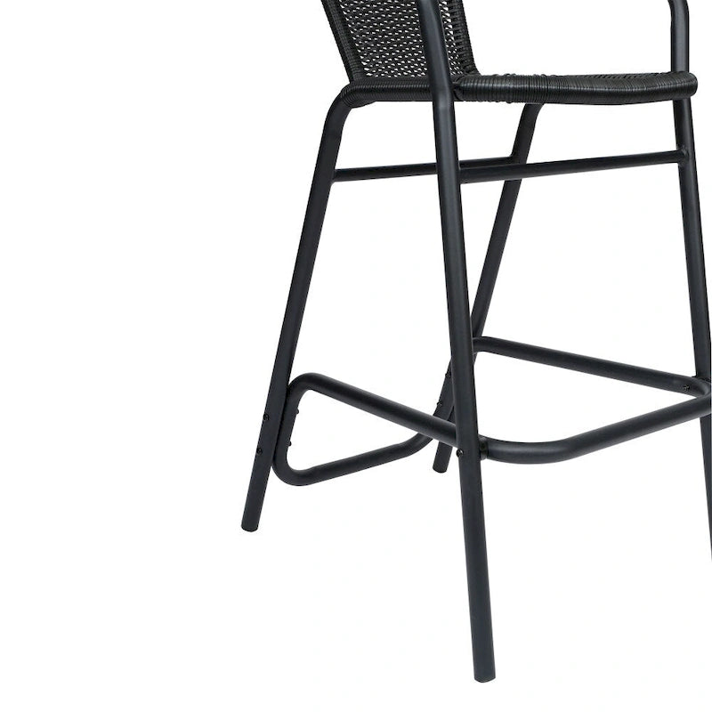 Commercial Indoor-Outdoor Rattan Restaurant Barstool with Aluminum Frame-Set of 4