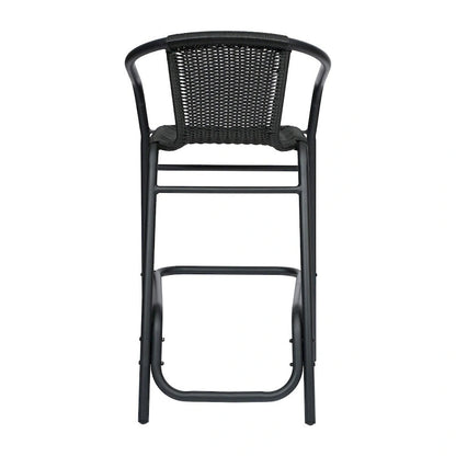Commercial Indoor-Outdoor Rattan Restaurant Barstool with Aluminum Frame-Set of 4