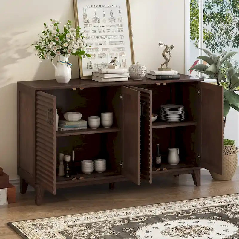 Sideboard with 4 Door Large Storage Buffet with Adjustable Shelves