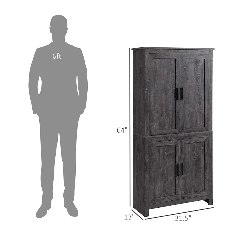 4-Door Freestanding Kitchen Pantry with 3 Adjustable Shelves