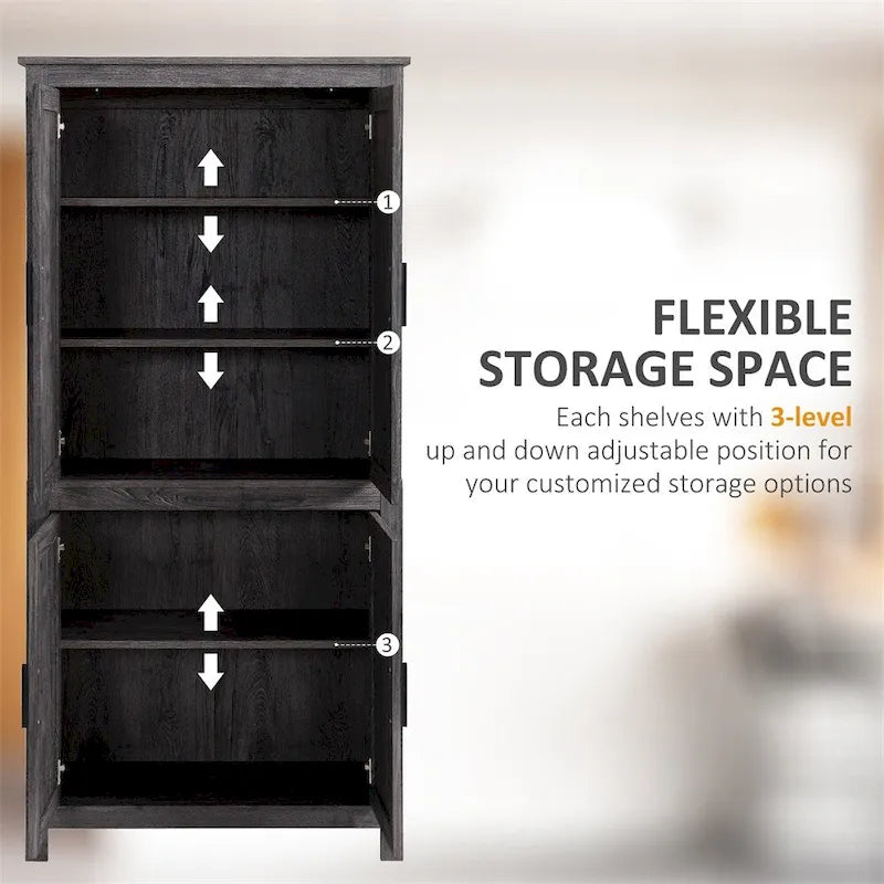 4-Door Freestanding Kitchen Pantry with 3 Adjustable Shelves