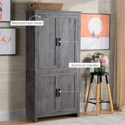 4-Door Freestanding Kitchen Pantry with 3 Adjustable Shelves