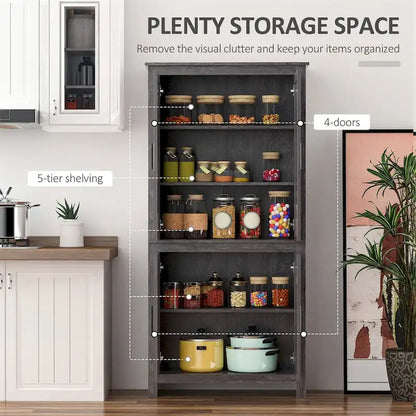 4-Door Freestanding Kitchen Pantry with 3 Adjustable Shelves