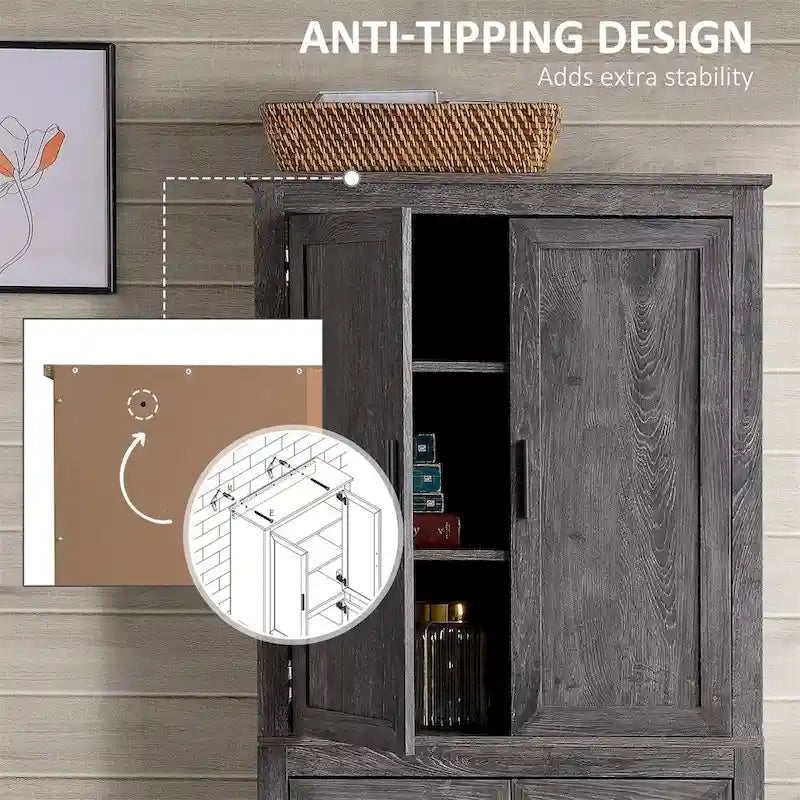 4-Door Freestanding Kitchen Pantry with 3 Adjustable Shelves