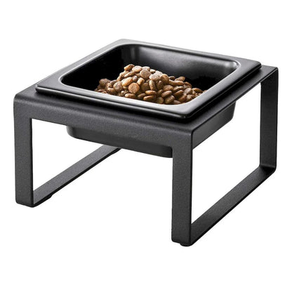 Yamazaki Home Single Pet Food Bowl - Two Styles, Steel and Ceramic, Tall, 1.25 - L 6.1 x W 5.91 x H 3.94 inches