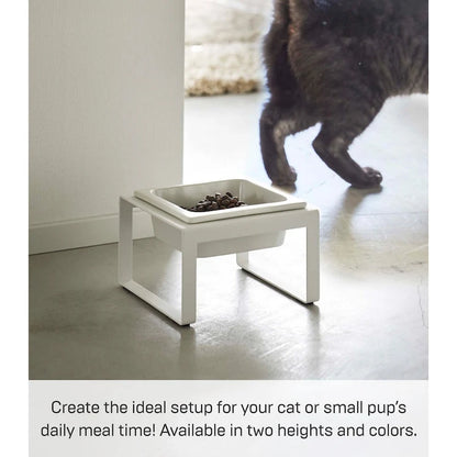 Yamazaki Home Single Pet Food Bowl - Two Styles, Steel and Ceramic, Tall, 1.25 - L 6.1 x W 5.91 x H 3.94 inches