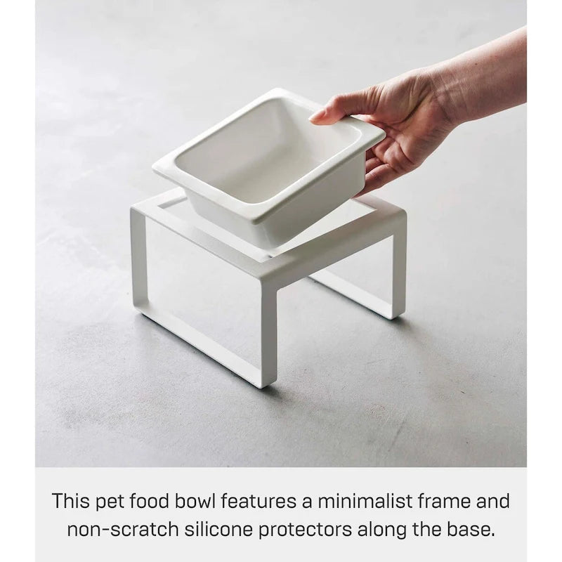 Yamazaki Home Single Pet Food Bowl - Two Styles, Steel and Ceramic, Tall, 1.25 - L 6.1 x W 5.91 x H 3.94 inches