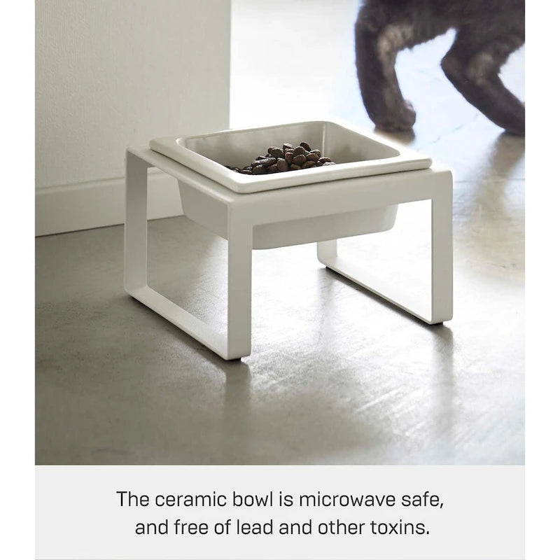 Yamazaki Home Single Pet Food Bowl - Two Styles, Steel and Ceramic, Tall, 1.25 - L 6.1 x W 5.91 x H 3.94 inches