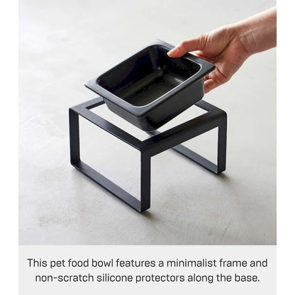 Yamazaki Home Single Pet Food Bowl - Two Styles, Steel and Ceramic, Tall, 1.25 - L 6.1 x W 5.91 x H 3.94 inches