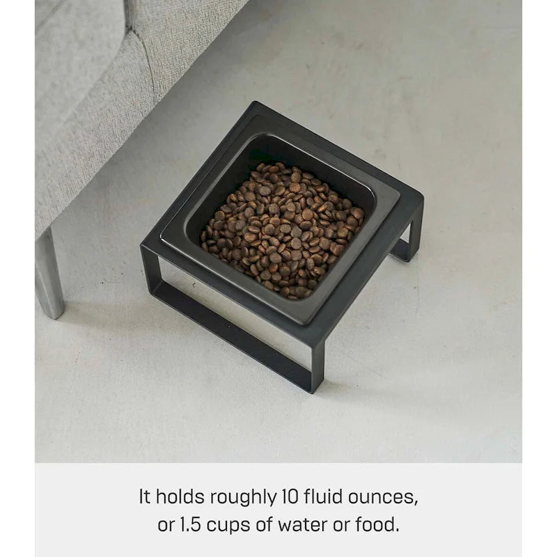 Yamazaki Home Single Pet Food Bowl - Two Styles, Steel and Ceramic, Tall, 1.25 - L 6.1 x W 5.91 x H 3.94 inches