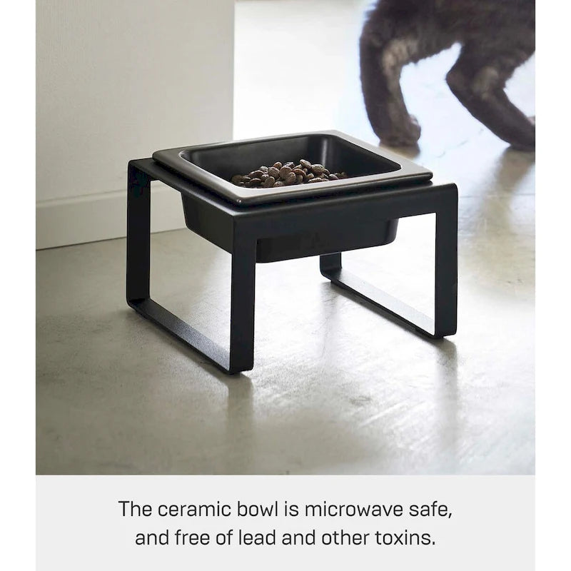 Yamazaki Home Single Pet Food Bowl - Two Styles, Steel and Ceramic, Tall, 1.25 - L 6.1 x W 5.91 x H 3.94 inches