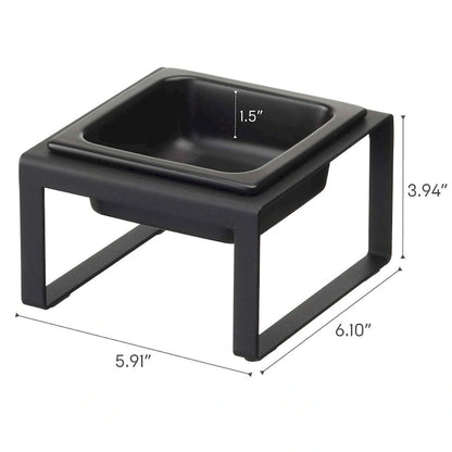 Yamazaki Home Single Pet Food Bowl - Two Styles, Steel and Ceramic, Tall, 1.25 - L 6.1 x W 5.91 x H 3.94 inches