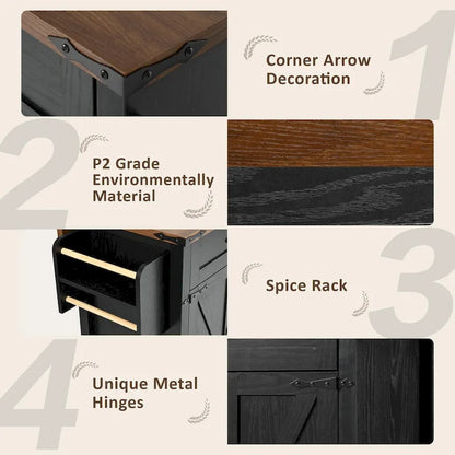 53.5 Farmhouse Kitchen Island with Power Outlet, Drop Leaf & Mobile Storage